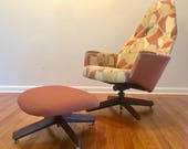 Mid Century Adrian Pearsall Atomic Fabric Pink Lounge Chair and Ottoman