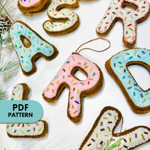 Padrão PDF para letras e números do alfabeto de biscoito de açúcar polvilhado com feltro maiúsculo