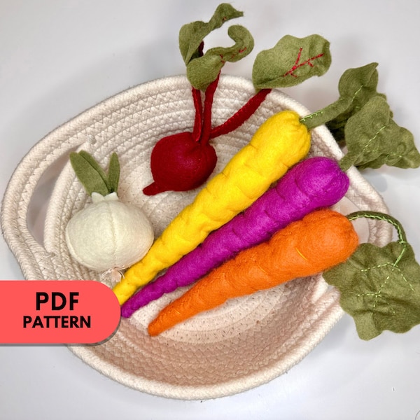 PDF Pattern for Felt Garden Vegetables | Carrot, Onion, Beet, Pretend Play Food