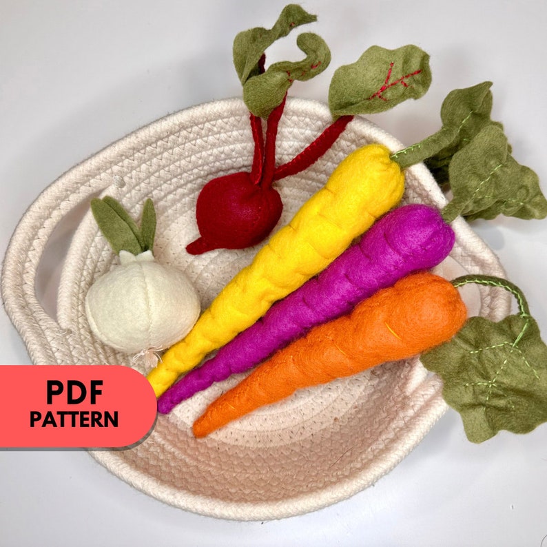 PDF Pattern for Felt Garden Vegetables | Carrot, Onion, Beet, Pretend ...