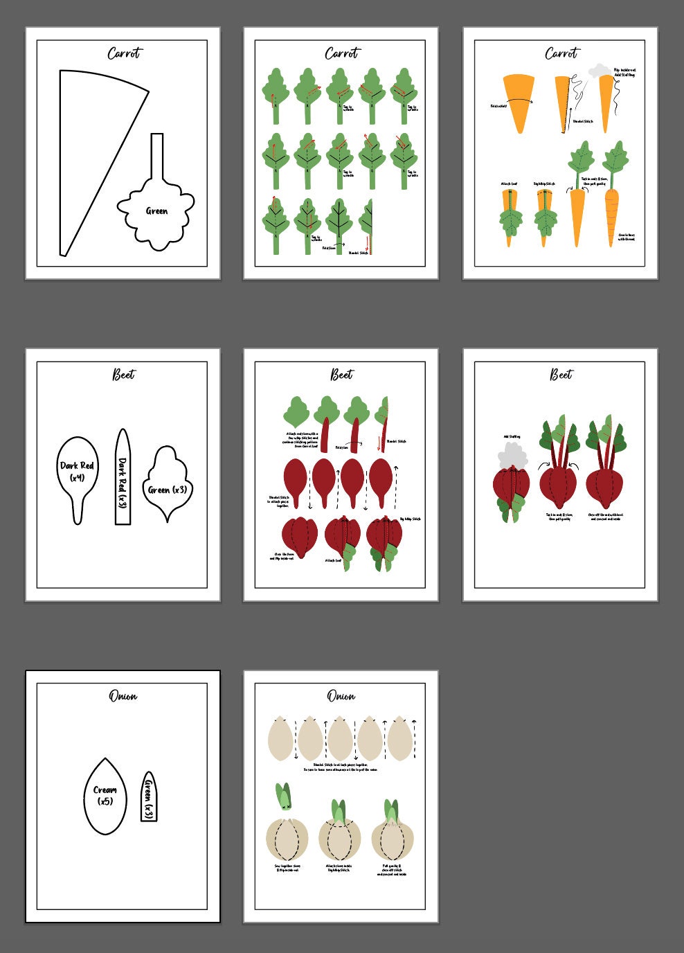 PDF Pattern for Felt Garden Vegetables | Carrot, Onion, Beet, Pretend ...