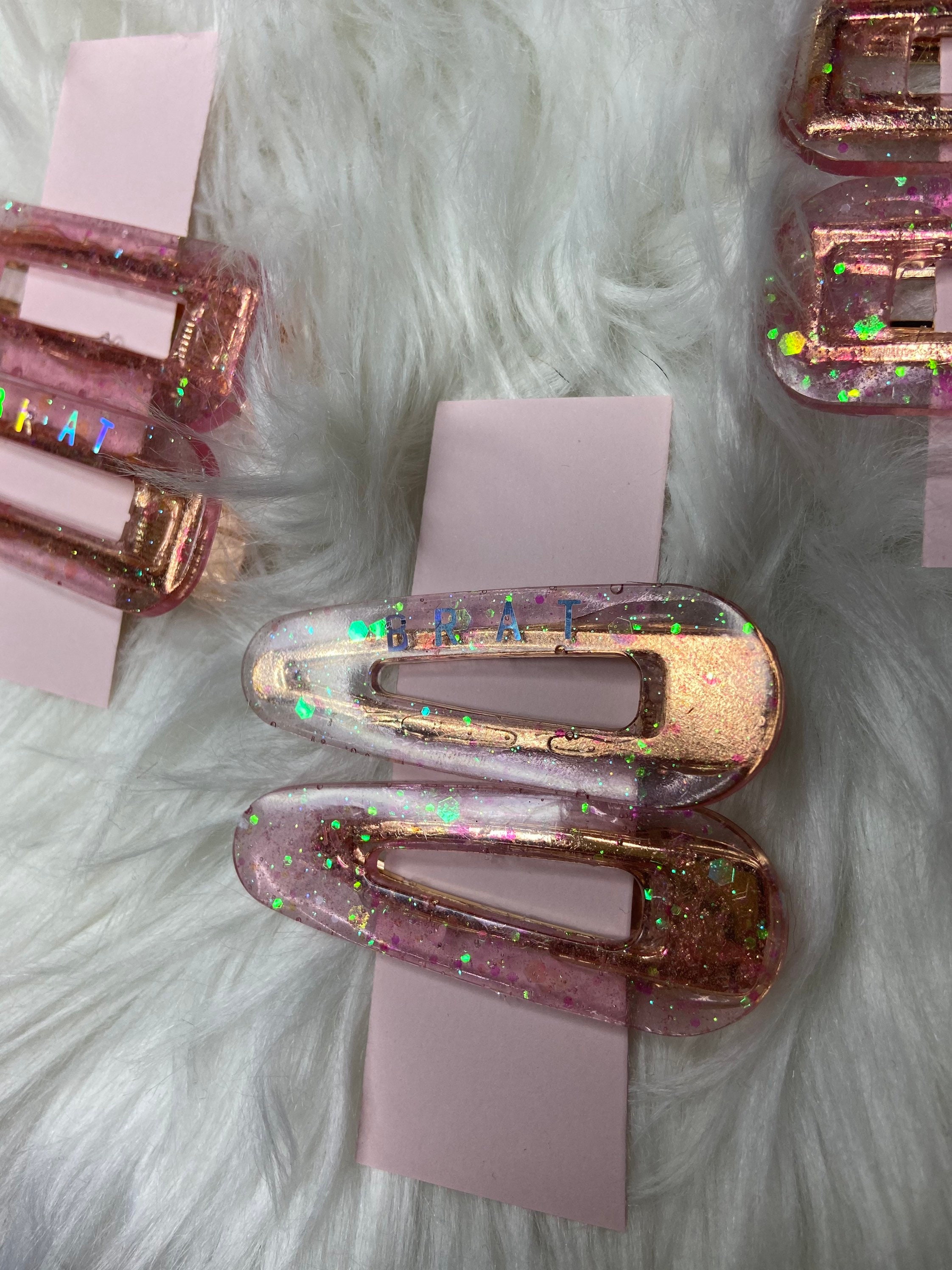BRAT Pink Glitter Barrettes Set of 2 Resin handmade Etsy