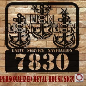 Personalized Metal US Navy Chiefs House Number Sign Chief Petty Officer Fouled Anchor Sign TD1372