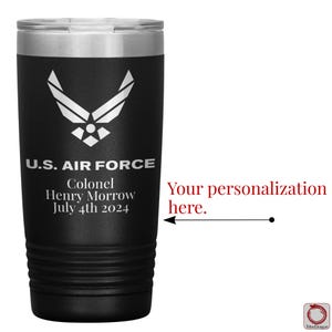Personalized US Air Force Emblem Tumbler 20oz, Customized US Air Force Tumbler, Promotion or Retirement Veteran Gift TD1361