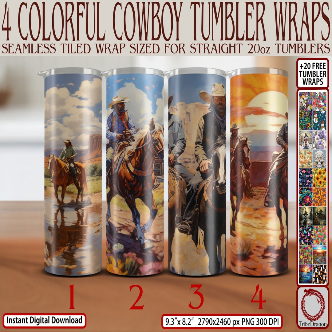 4 Tumbler Wrap Bundle Beautiful Colorful Western Cowboy Skinny 20oz ...