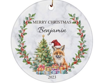 Personalized Fox Christmas Ceramic Ornament