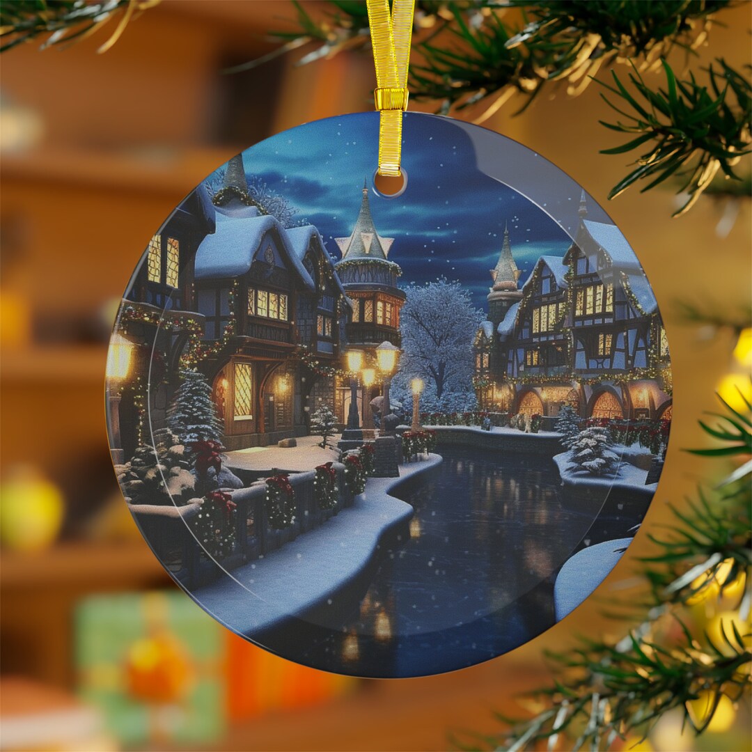Traditional Christmas Scene Glass Tree Ornament Decoration Etsy