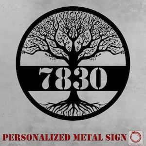 Personalized Tree of Life Metal House Number Sign, Custom Number Tree Hanging Metal Wall Art Home Decor for the Front Door Porch Yard TD1338