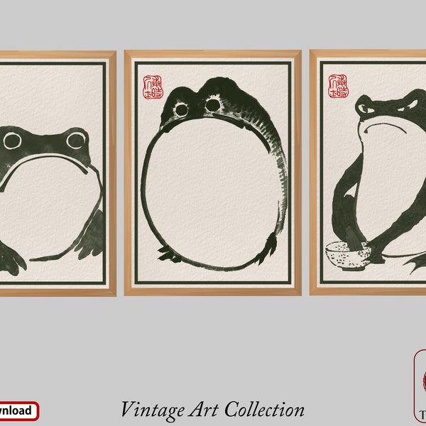Japanese Frog Prints Matsumoto Hoji Frog Wall Art Decor Set