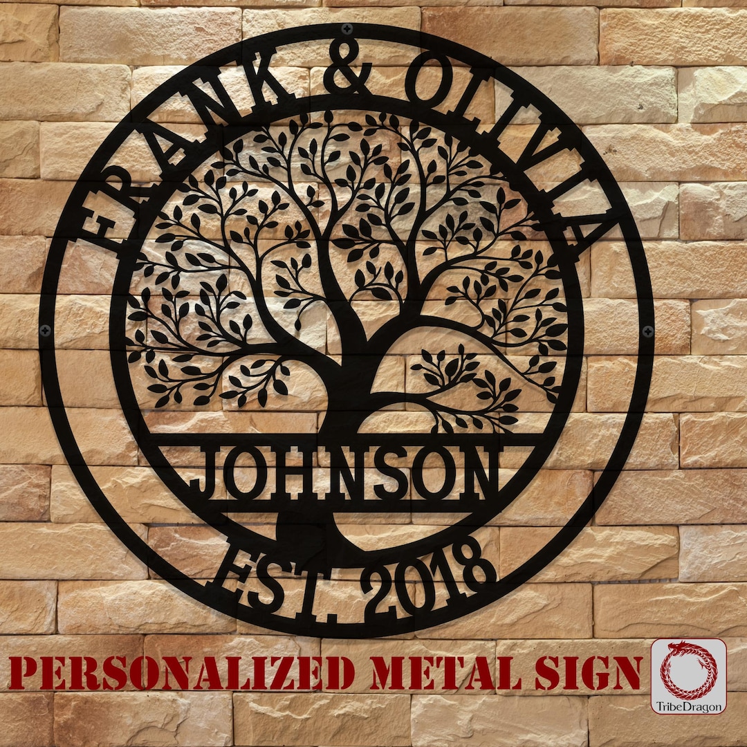 Personalized Tree of Life Metal Family Name Sign: Custom Wall Art ...