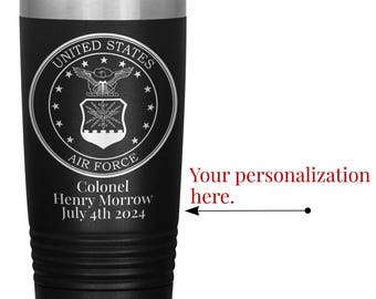 Personalized US Air Force 20oz Tumbler: Veteran Retirement Gift TD1362