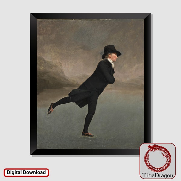 The Skating Minister Moody Art Dark Academia Decor Winter Scene Art Digital Print