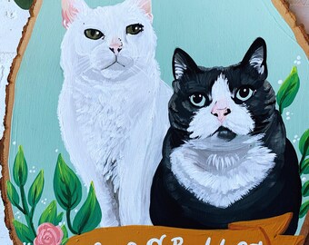 Pet Portrait Large Wood Slice, Pet Loss Portrait, Cat Lover Gift,  Dog Lover Gift, Cat Painting, Custom Cat Painting
