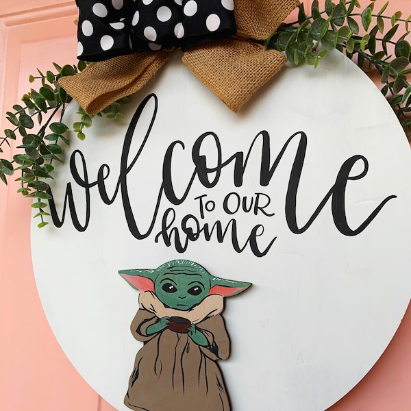 Interchangeable Welcome Sign with Attachments, Mouse Head Interchangeable Door Hanger, Baby Yoda Door Hanger, Seasonal Door Hanger
