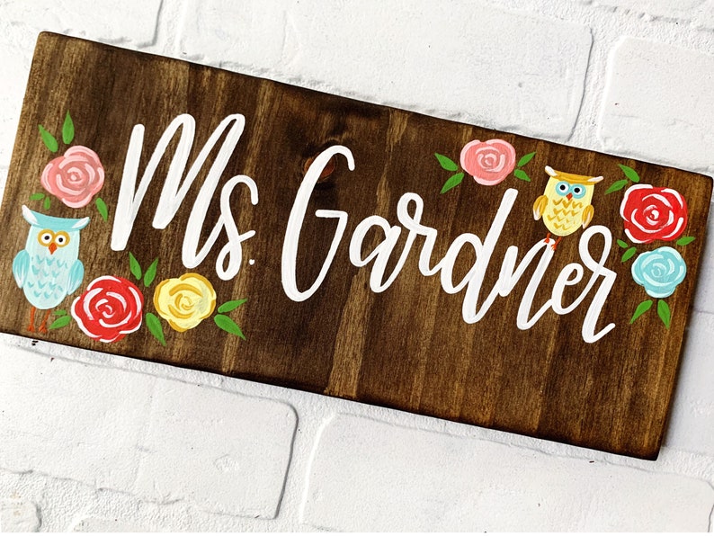 Teacher Name Sign, Custom Name Sign, Teacher Gift, Last Name Sign, painted Wood Sign, Classroom Sign, Classroom Decor, Wood Teacher Sign image 9