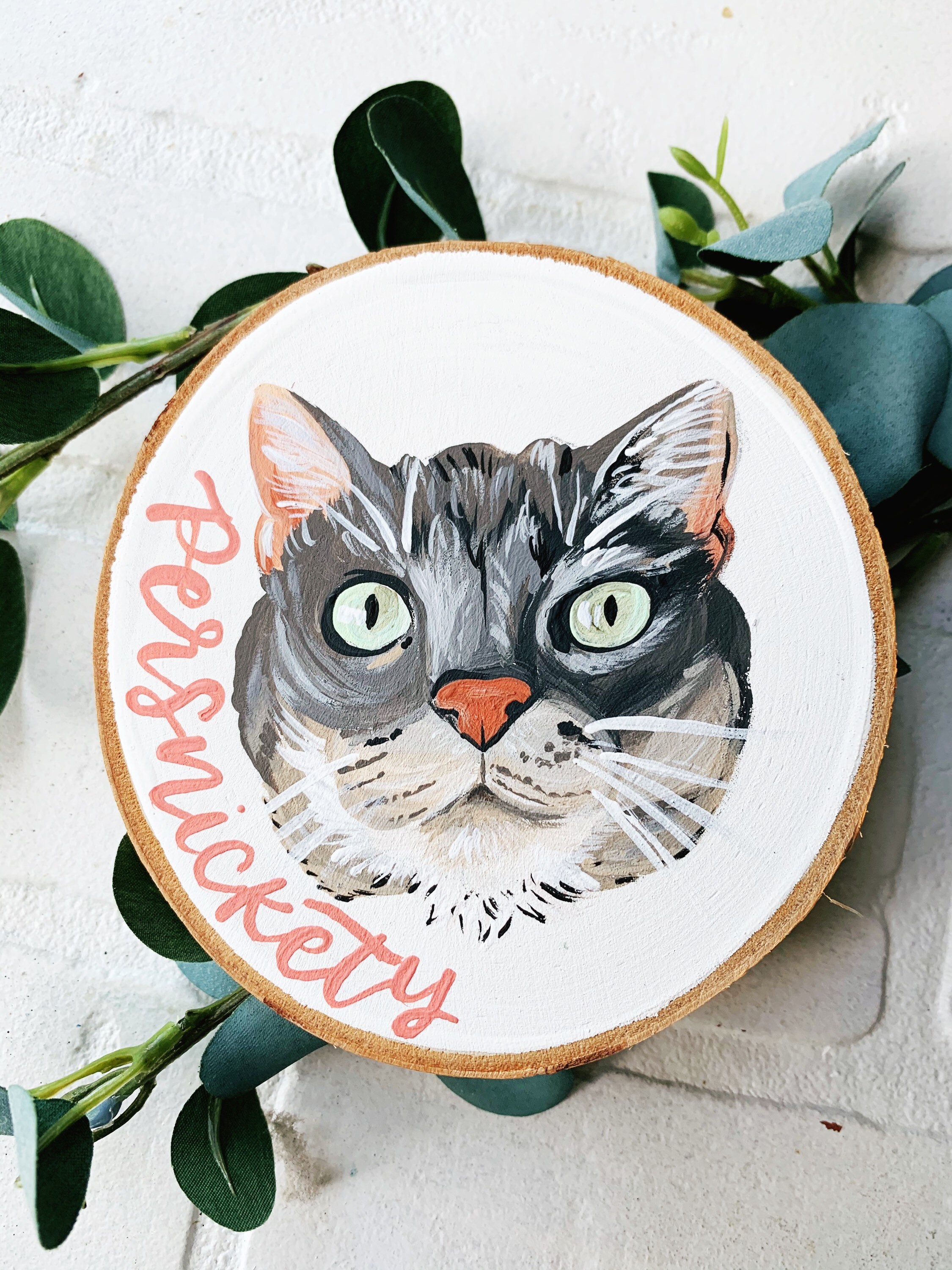 Custom Pet Portraits Wood Slice, Pet Painting, Animal Lover Gift, Cat Painting, Custom Pet Ornament, Pet Loss