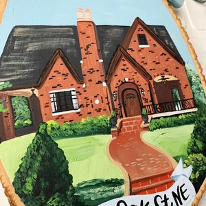 House Portrait Wood Slice, First Home Portrait, Newlywed Gift, Housewarming Gift, New Home Painting, Custom House Painting