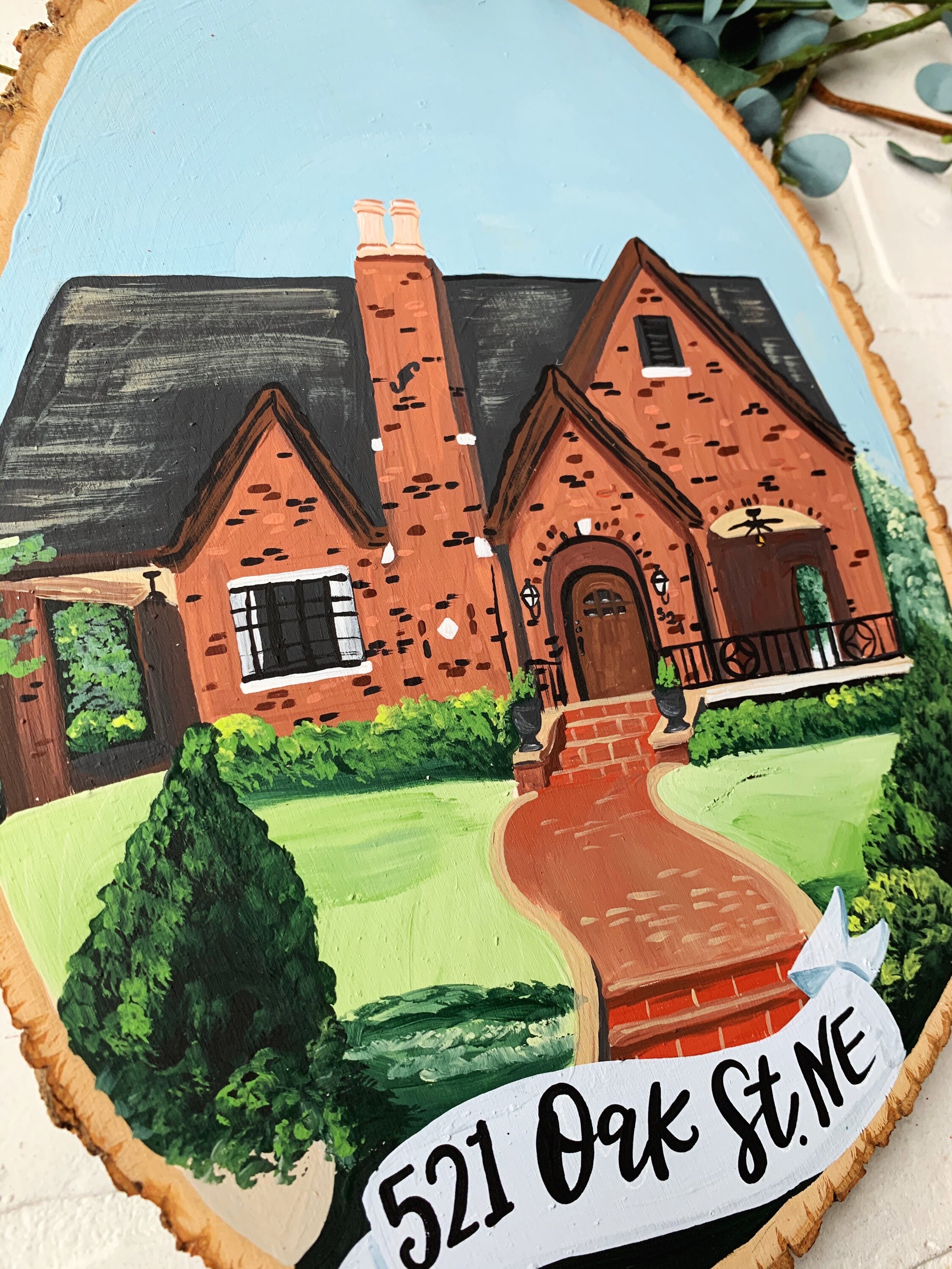 House Portrait Wood Slice, First Home Portrait, Newlywed Gift, Housewarming Gift, New Home Painting, Custom House Painting