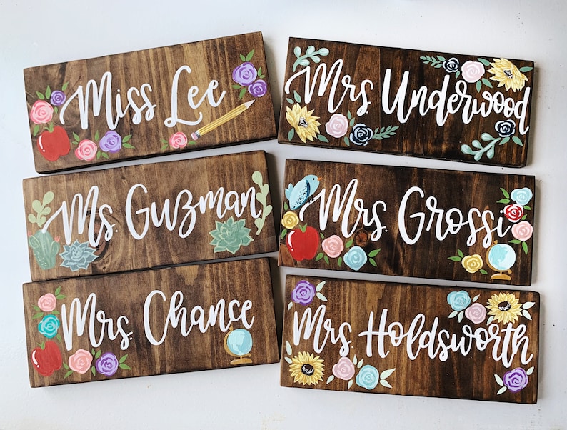 Teacher Name Sign, Custom Name Sign, Teacher Gift, Last Name Sign, painted Wood Sign, Classroom Sign, Classroom Decor, Wood Teacher Sign image 6