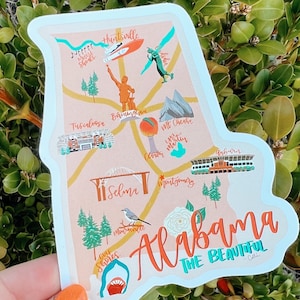 Alabama Landmarks Vinyl Sticker, State of Alabama Sticker, Alabama Map Sticker, Alabama the Beautiful