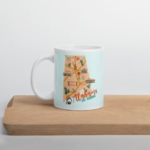 Alabama-Becher, Bundesstaat Alabama-Kaffeebecher, Bundesstaat Alabama-Becher, illustrierte Alabama-Sehenswürdigkeiten