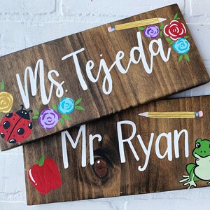 Teacher Name Sign, Custom Name Sign, Teacher Gift, Last Name Sign, painted Wood Sign, Classroom Sign, Classroom Decor, Wood Teacher Sign image 2