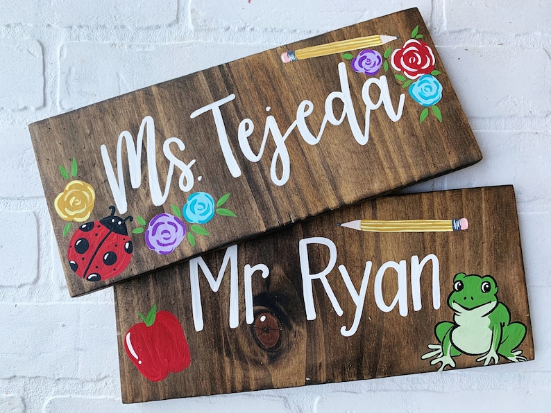 Teacher Name Sign, Custom Name Sign, Teacher Gift, Last Name Sign, painted Wood Sign, Classroom Sign, Classroom Decor, Wood Teacher Sign image 2