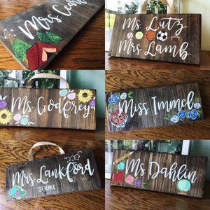 Teacher Name Sign, Custom Name Sign, Teacher Gift, Last Name Sign, painted Wood Sign, Classroom Sign, Classroom Decor, Wood Teacher Sign image 10