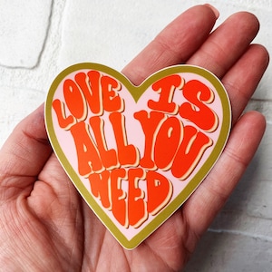 Beatles lyrics die cut stickers, All You Need Is Love vinyl sticker, Paul McCartney, Sixties aesthetic die cut sticker, Heart Vinyl Die Cut