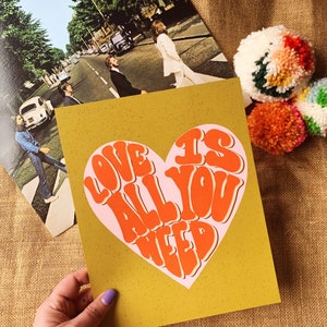 Beatles Lyrics Art Print, Physical Art Print, All You Need Is Love Song Lyrics 8x10, Retro Sixties Art, Love Is All You Need