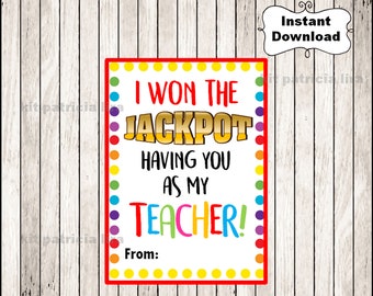 Jackpot Teacher Tag, Jackpot Tag, Lottery Tags, Jackpot Teacher, Teacher Thank You, Teacher Appreciation Tag, Jackpot, Back To School