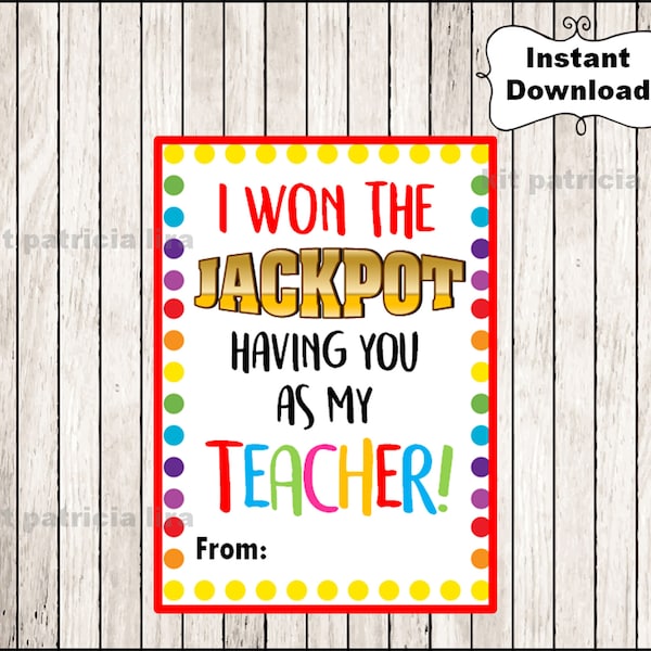 Jackpot Teacher Tag, Jackpot Tag, Lottery Tags, Jackpot Teacher, Teacher Thank You, Teacher Appreciation Tag, Jackpot, Back To School