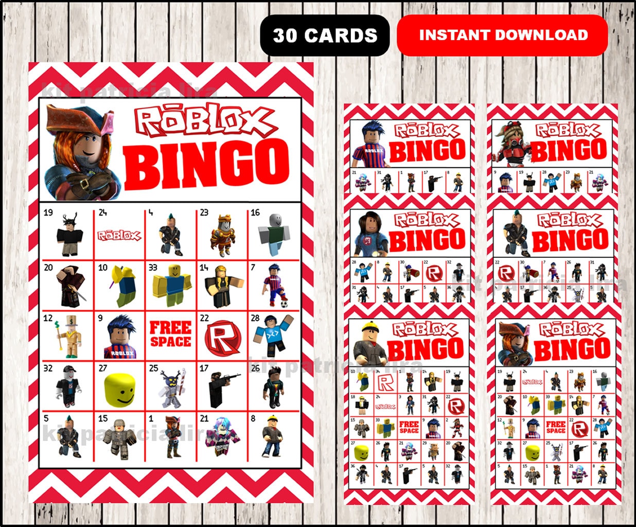Roblox Bingo Game - Printable - 30 different Cards - Party Game Printable -  Half Page Size - INSTANT DOWNLOAD - 