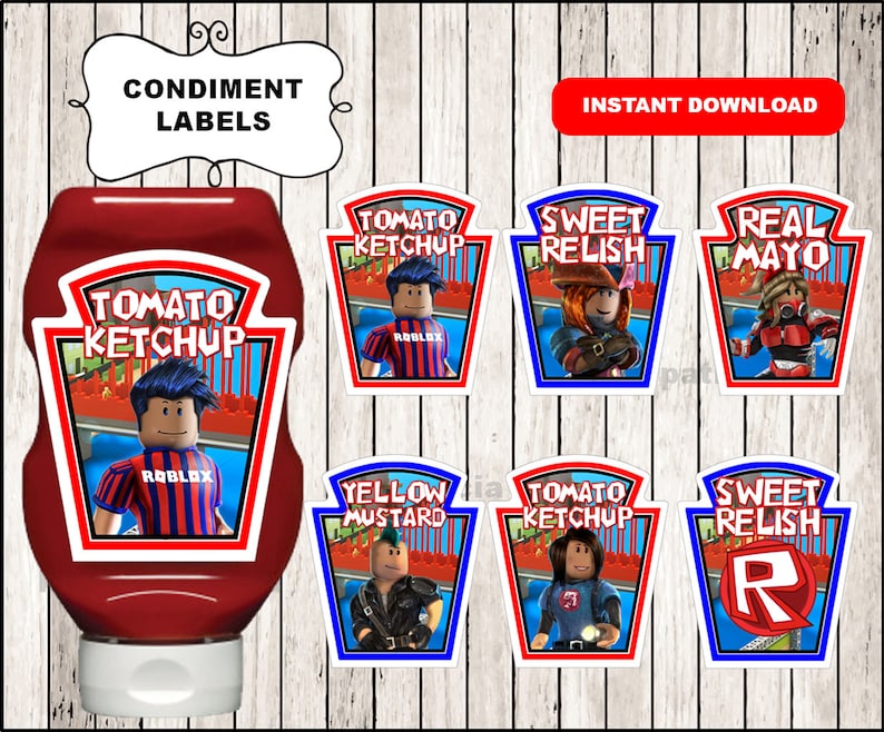 Roblox Condiments Label, printable Roblox party Condiments Label, Roblox  Condiments Label - 