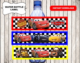 Disney Cars 3 party water labels instant download , Cars 3 water bottle labels, Printable Cars party water labels
