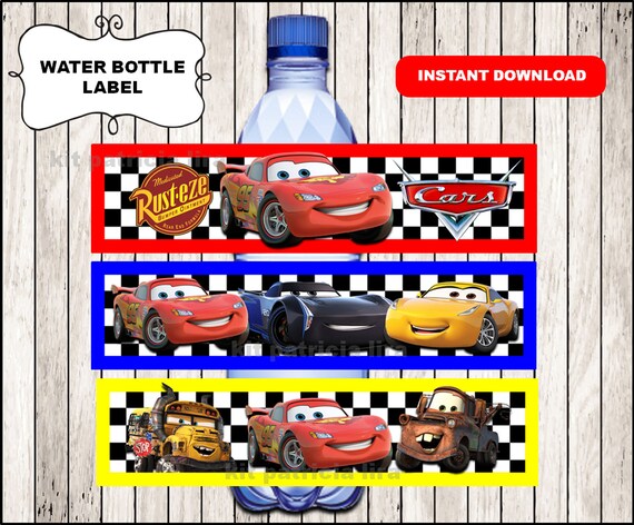 disney cars 3 party water labels instant download cars 3 etsy