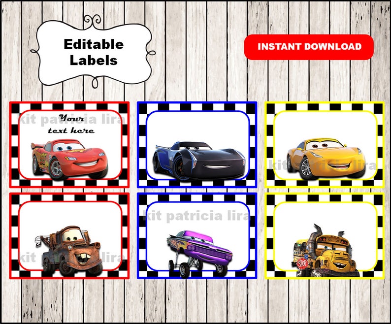 Disney Cars 3 Printable Cards tags book labels stickers - Etsy España