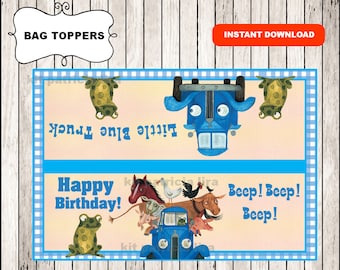 Little Blue Truck bags toppers instant download , Little Blue Truck treat bags toppers, Printable Little Blue Truck party bags toppers