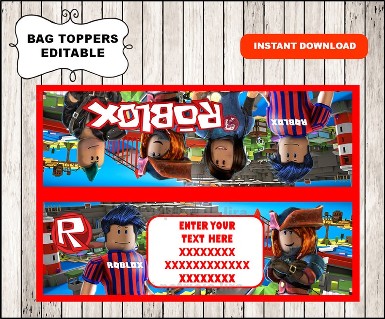Roblox Bags Toppers Instant Download Roblox Toppers Etsy - editable roblox name tag template