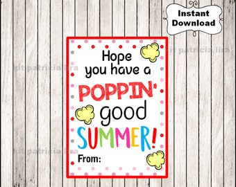 Popcorn summer tag, end of school year gift tags, teacher tags end of school year, poppin good summer favor tag instant download