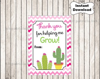 Printable Teacher Gift Tags, Thank You for Helping me Grow, Teacher Appreciation Tags, thank you gift tag, Teacher gifts, Personalized