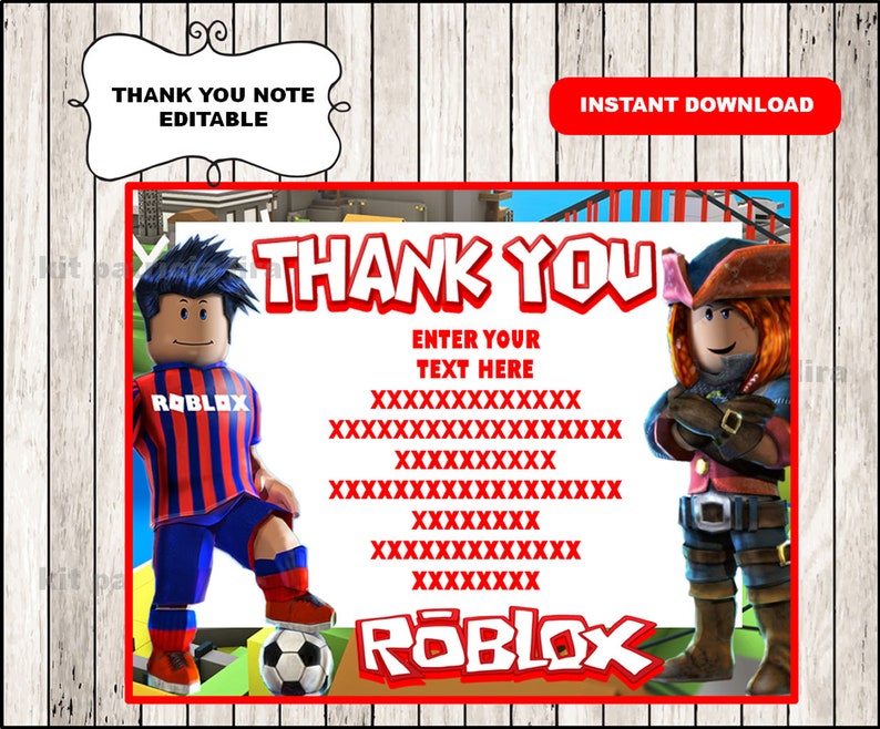 Roblox Cards Roblox Thank You Tags Instant Download Printable Roblox Party Thank You Note Personalized Any Text Editable -