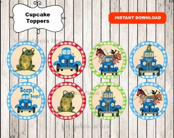 Little Blue Truck toppers instant download , Little Blue Truck cupcakes toppers labels, Printable Little Blue Truck party toppers