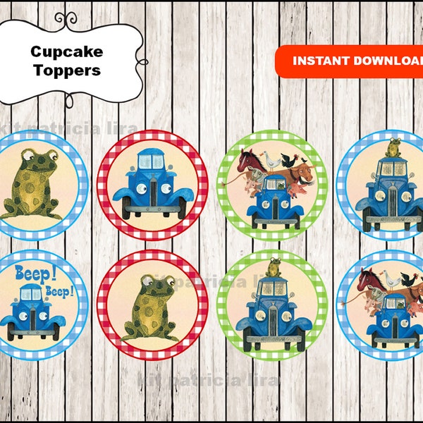 Little Blue Truck toppers instant download , Little Blue Truck cupcakes toppers labels, Printable Little Blue Truck party toppers
