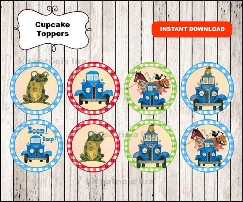 Little Blue Truck toppers instant download , Little Blue Truck cupcakes toppers labels, Printable Little Blue Truck party toppers image 1