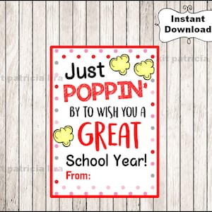 Popcorn gift tags, Back to School Student Gift, Teacher gift, end of year tag, printable teacher gift tag, Personalized