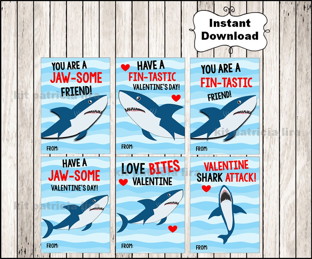 Shark Valentine's Day Cards, Valentine's Day Cards, Printable,digital ...