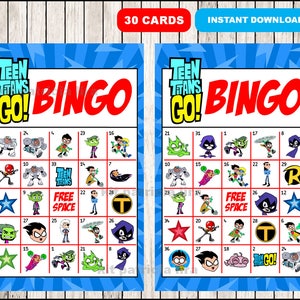 Teen Titans Go Bingo Game Printable 30 Different Cards Etsy - roblox bingo game printable 30 different cards party game printable half page size instant download