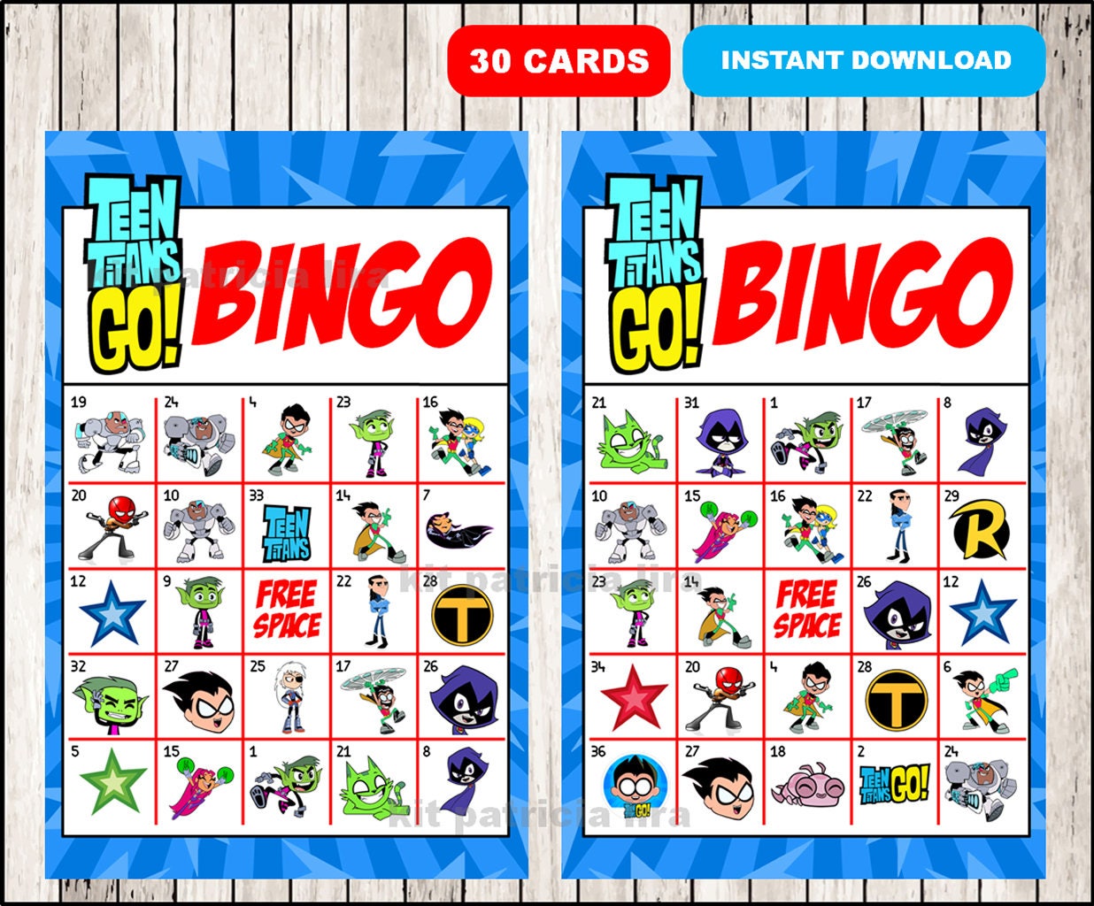 Teen Titans Go Bingo Game Printable 30 different Cards | Etsy