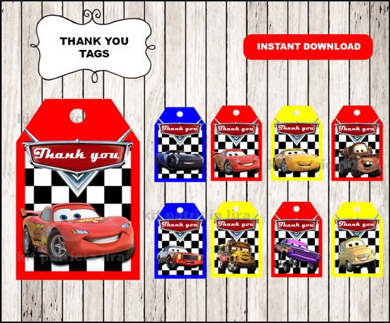 Disney Cars 3 Thank you Tags instant download Cars 3 Thank | Etsy